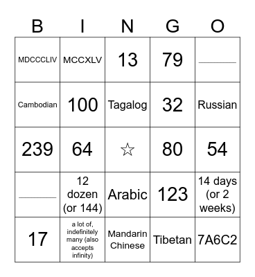 Lingo Bingo: Number Systems Bingo Card