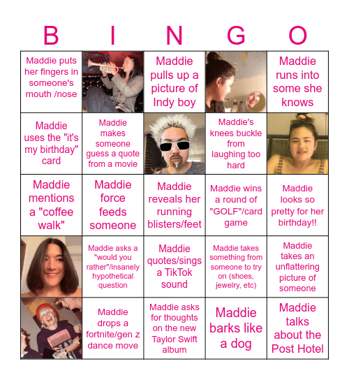 Maddie's 30th Birthday Bingo Card