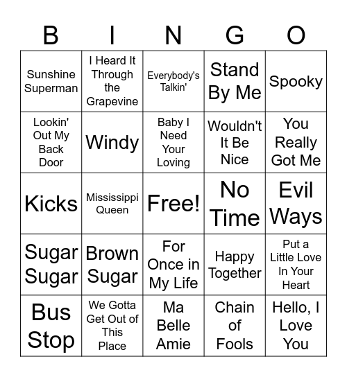 1960's Classics Bingo Card
