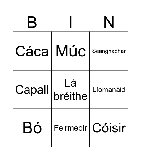Ainmhí ar an bhFeirm Bingo Card