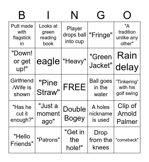 MASTERS BINGO Card