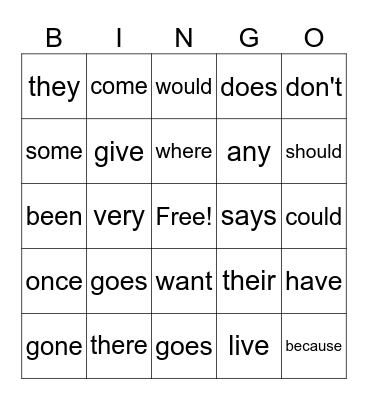 sight word 2 Bingo Card