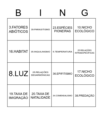 BINGO ECOLÓGICO Bingo Card