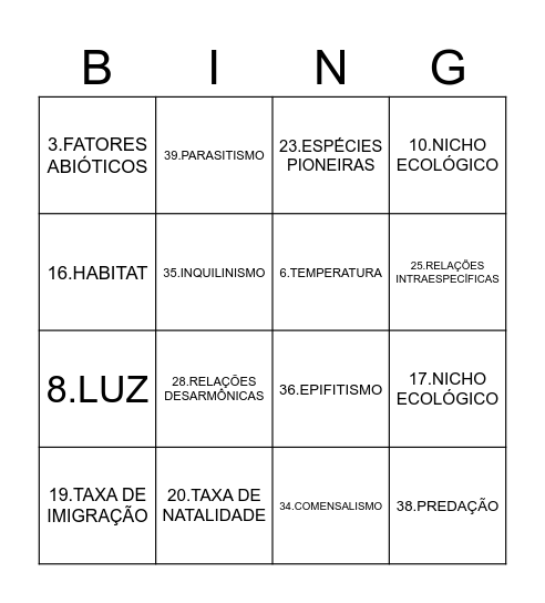 BINGO ECOLÓGICO Bingo Card