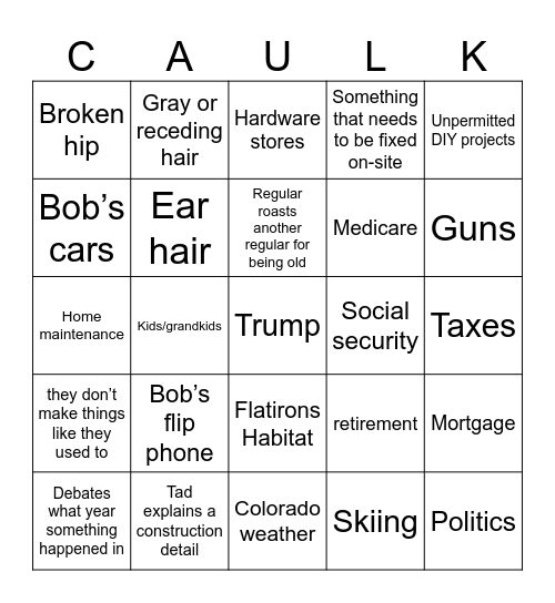 Regulars Lunch Bingo Card