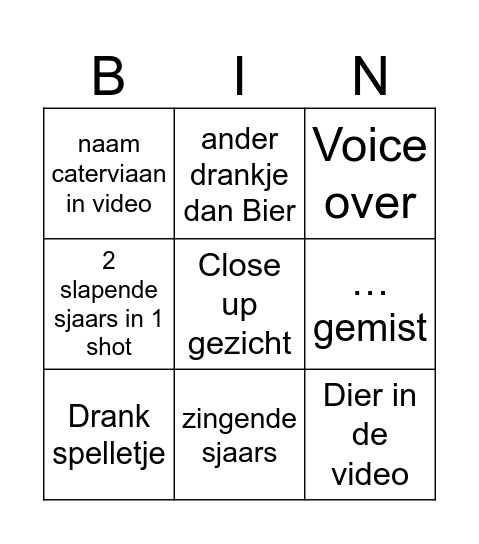 Kastelentocht VideoBingo Card