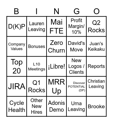 All Hands Bingo Card