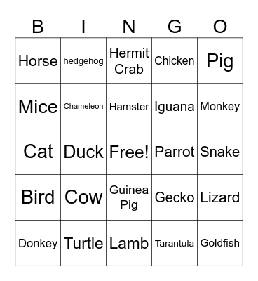 Pet Day Bingo Card