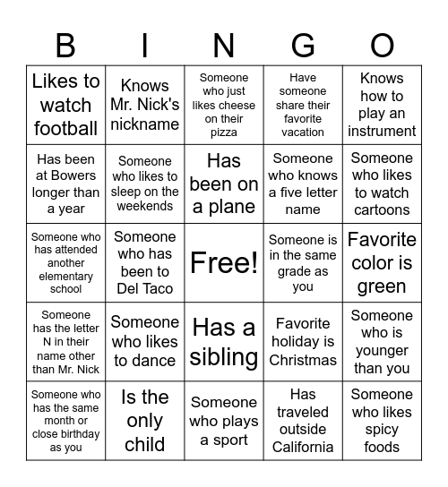 Untitled Bingo Card