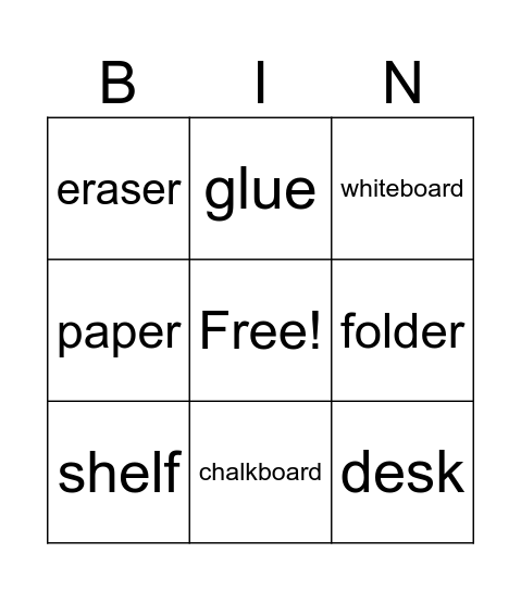 CLASSROOM OBJECTS Bingo Card