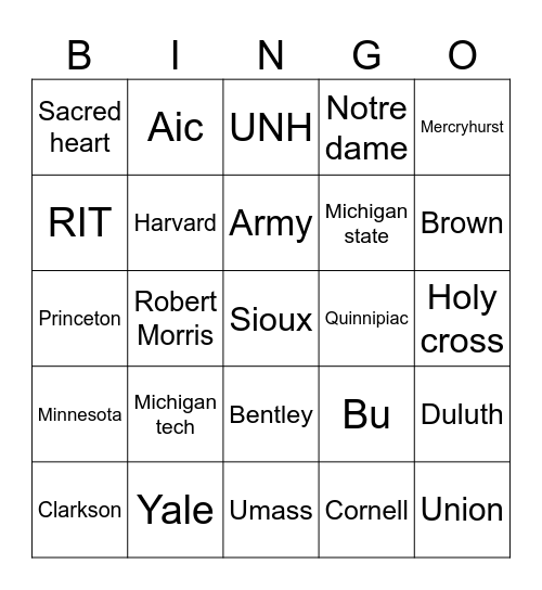 Frozen Four Bingo Card