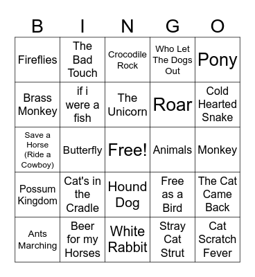 All About Animals Bingo Card