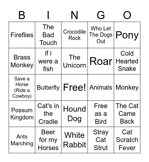All About Animals Bingo Card