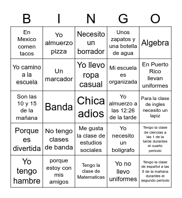 Las escuelas Bingo Card