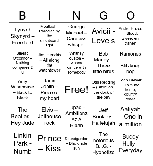 Muziekbingo Card