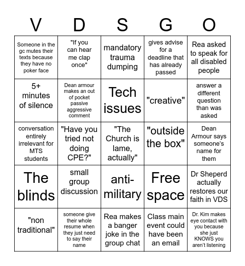 Foundations Bingo Card