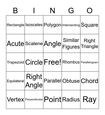 Geometry Bingo Card