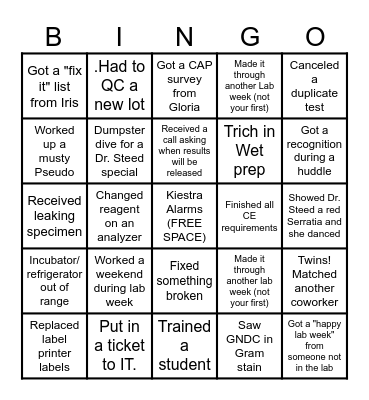 2023 Lab Week Bingo Card