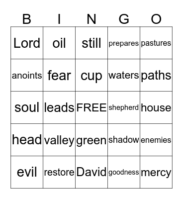 Psalm 23 Bingo Card