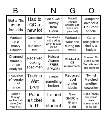 2023 Lab Week Bingo Card