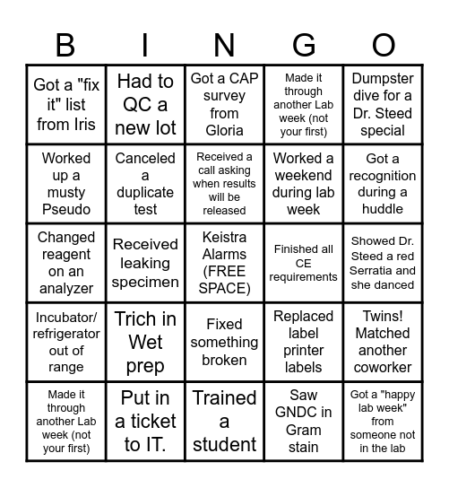 2023 Lab Week Bingo Card