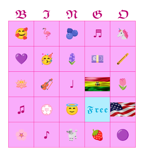 𝓟𝖚𝖗𝖕𝖑𝖊 𝕰𝖒𝖔𝖏𝖎 𝕭𝖎𝖓𝖌𝖔 Bingo Card