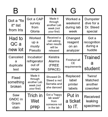 2023 Lab Week Bingo Card