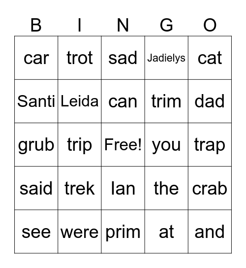 Miss Raine's Bingo Card
