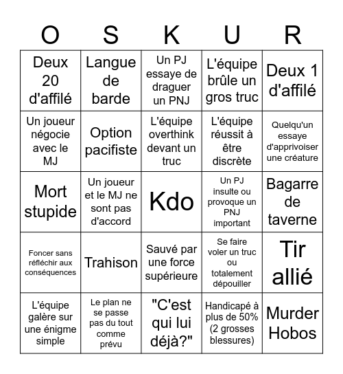 Une aventure parfaite Bingo Card