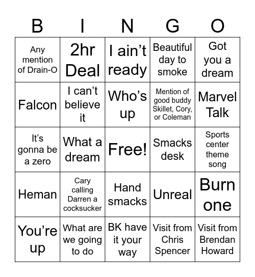 DARREN BINGO Card