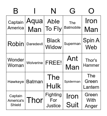 Superheros! Bingo Card