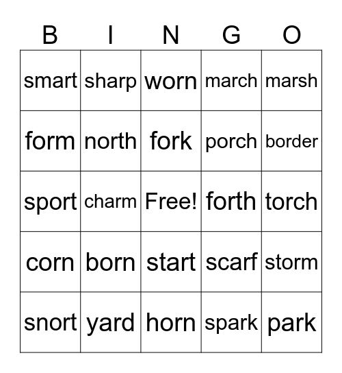 Bossy R Bingo Card