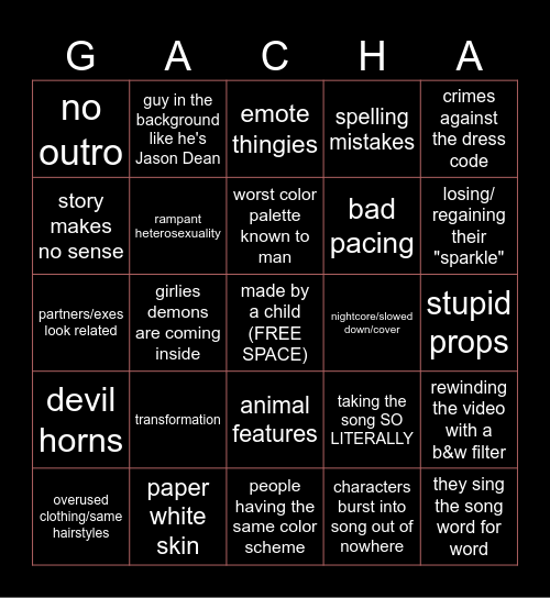 old gacha life music videos Bingo Card