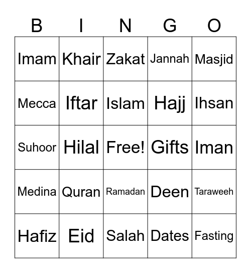 Eid Bingo Card