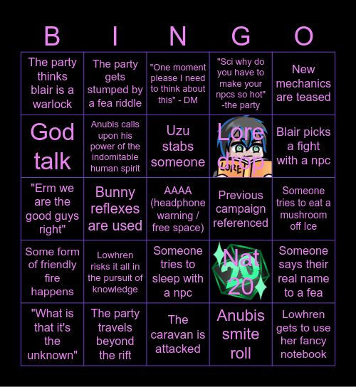 BEYOND THE RIFT ep.1 Bingo Card