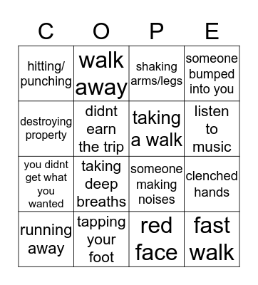 Coping Skills Bingo Card