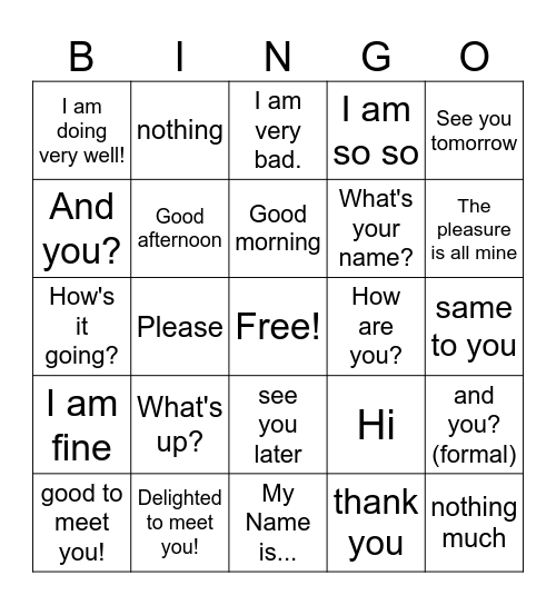 Saludos y Introducciones Bingo Card