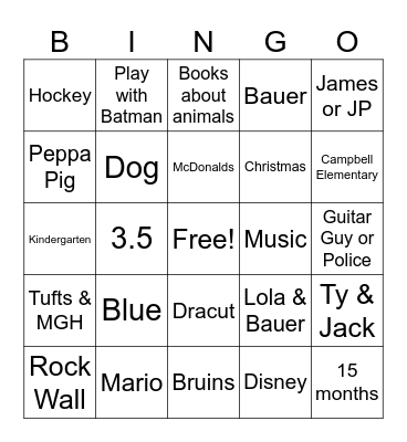 Honored Hero Bingo Card