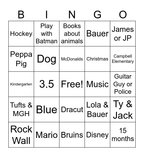 Honored Hero Bingo Card