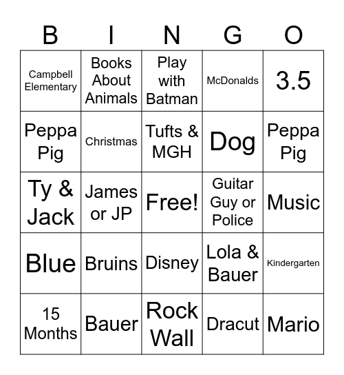 Honored Hero Bingo Card