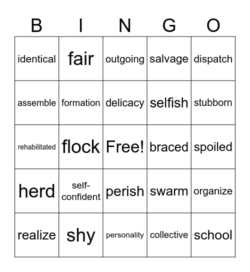 Vocabulary Bingo Card