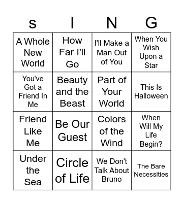 Disney Bingo Card