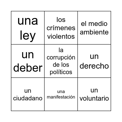 Lección 8B Vocab Bingo Card