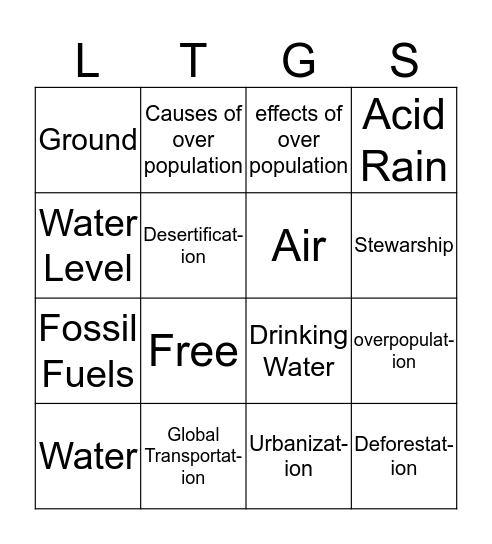 Long Term Global Sustainability Bingo Card