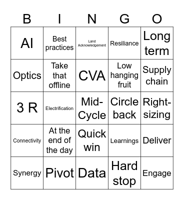 Corporate Update Bingo Card