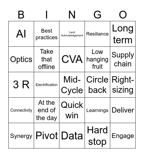 Corporate Update Bingo Card