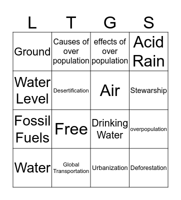 Long Term Global Sustainability Bingo Card