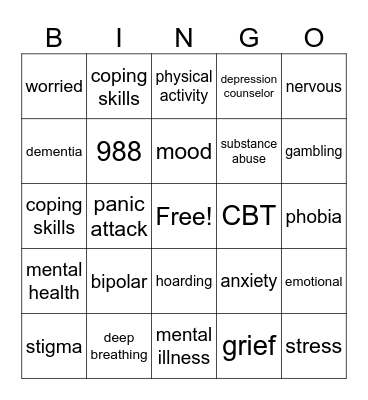 Mental Health Bingo Card