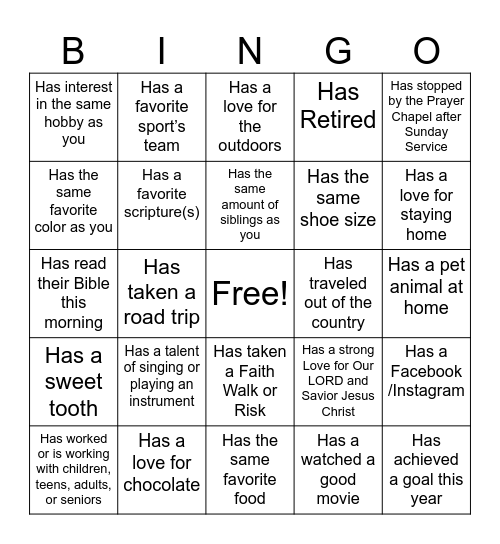 Lets Get to Know Each Other Bingo Card