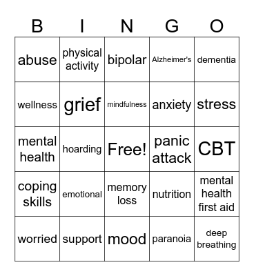 Mental Health Bingo Card